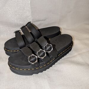 Dr. Martens Black Flower Triple Buckle Sandals